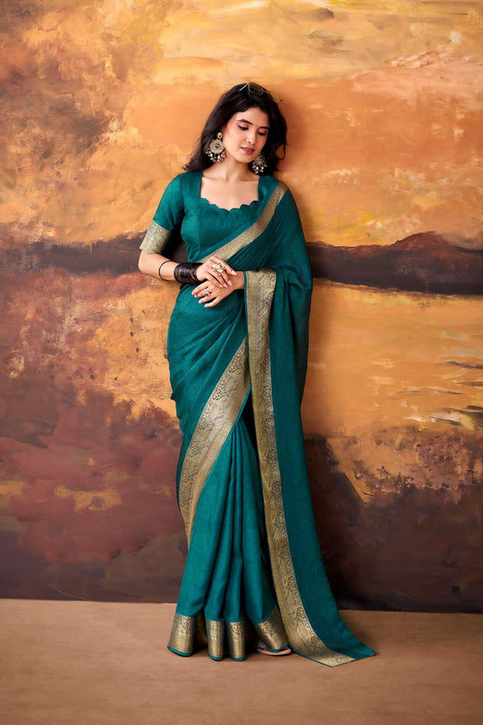 Tasha Teal Green Soft Silk Zari Woven Designer Ready to Wear One Minute Saree