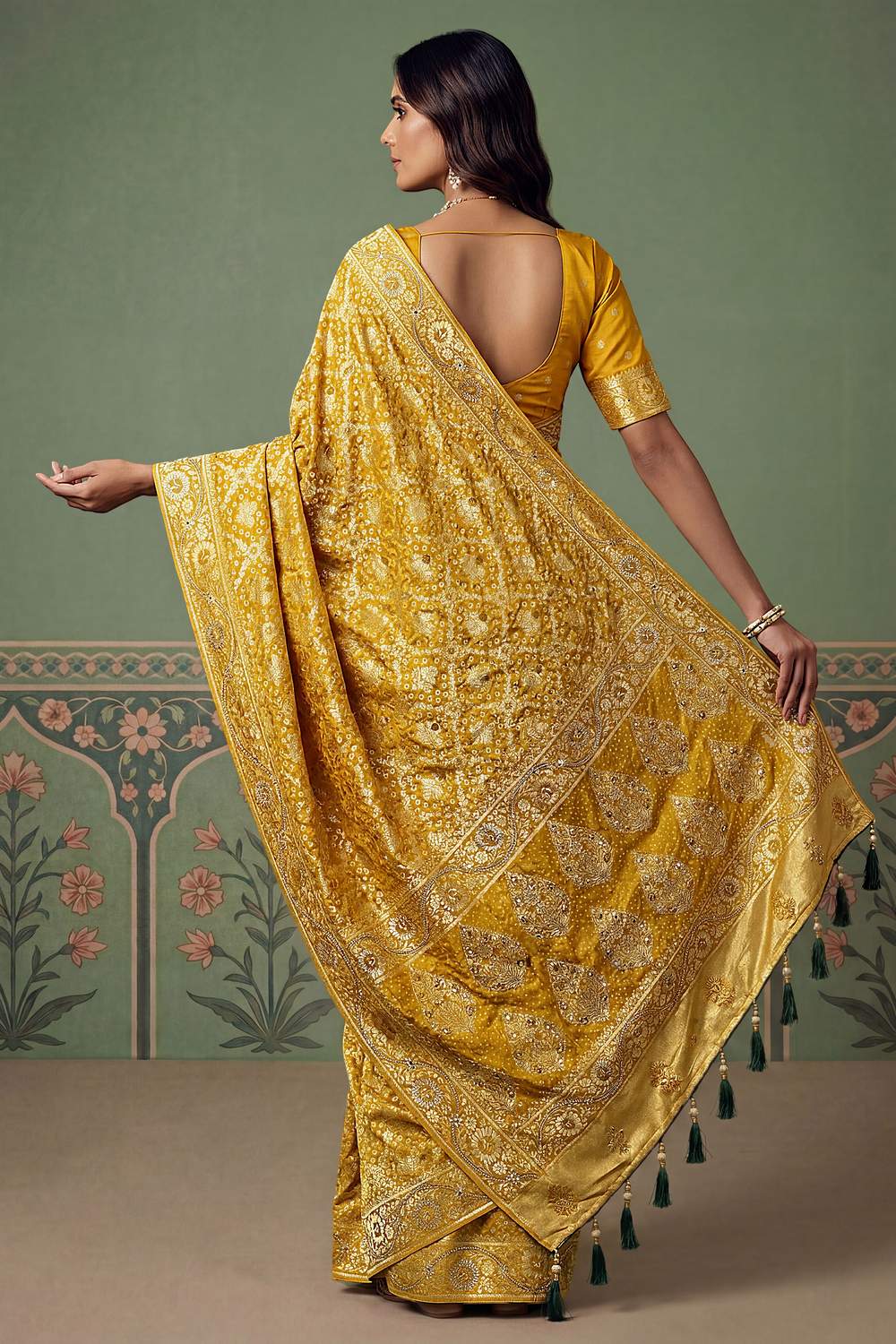 Imane Mustard Yellow Pashmina Silk Zari Woven Designer Ready to Wear One Minute Saree