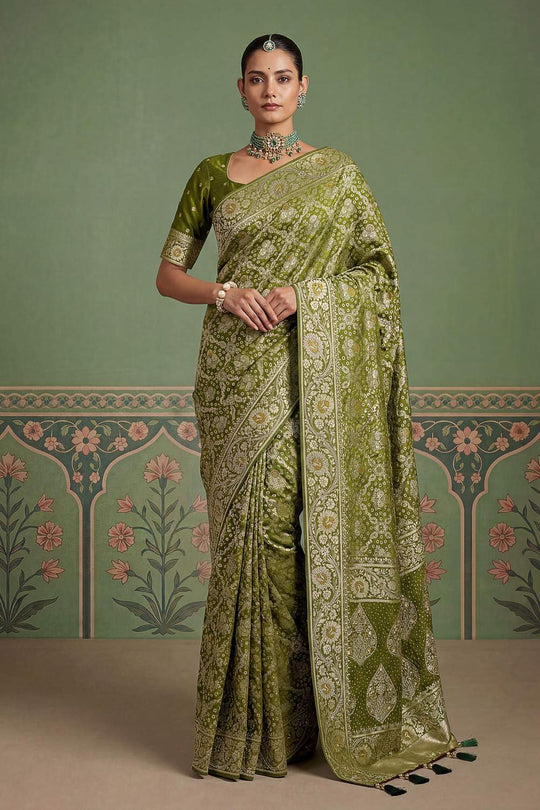 Imane Green Pashmina Silk Zari Woven Designer Ready to Wear One Minute Saree