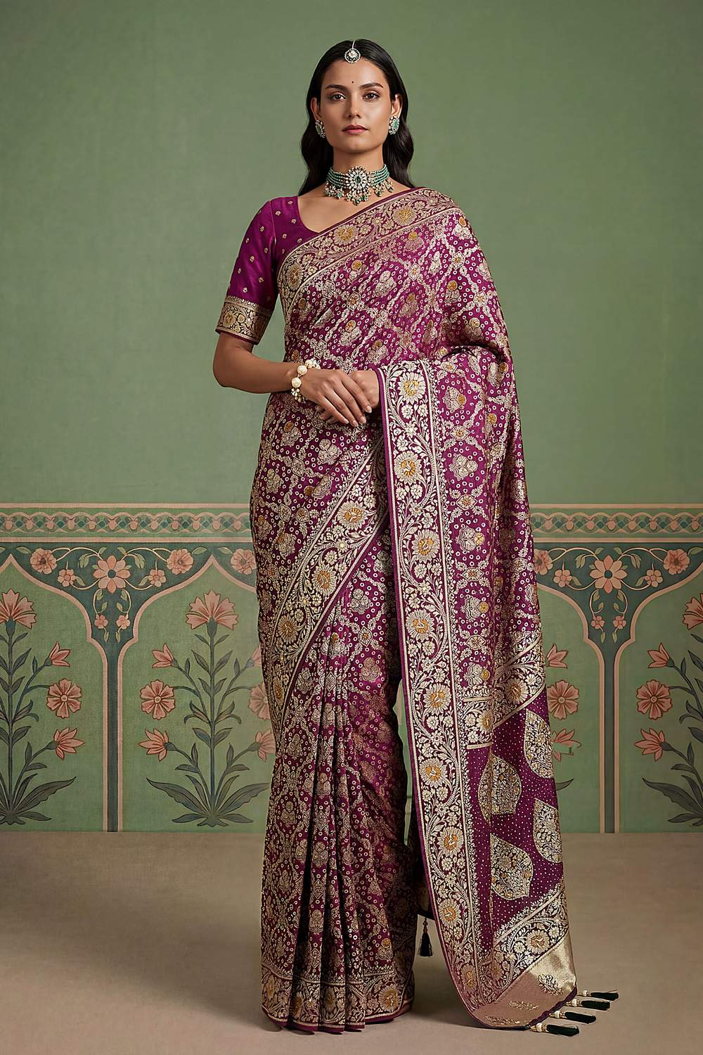 Imane Purple Pashmina Silk Zari Woven Designer Ready to Wear One Minute Saree