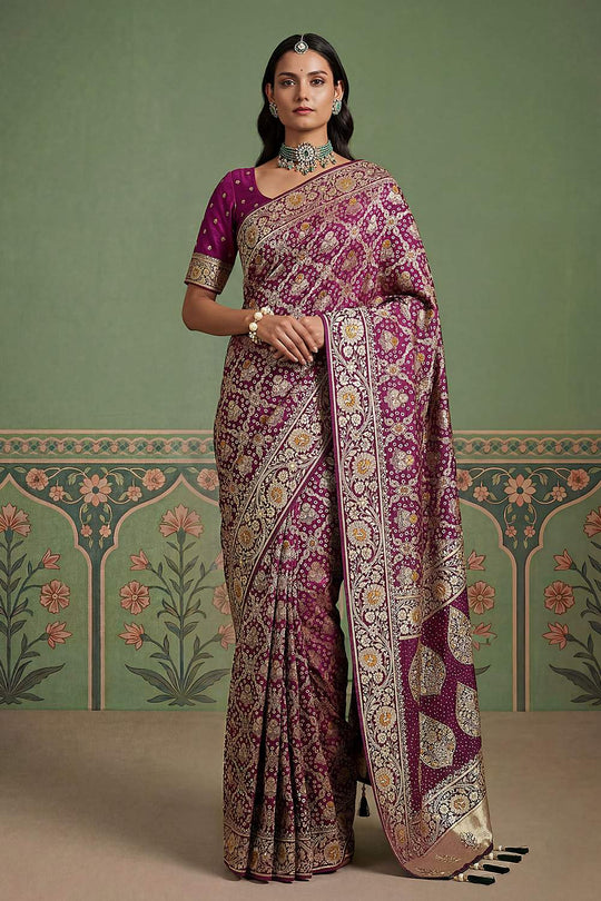 Imane Purple Pashmina Silk Zari Woven Designer Ready to Wear One Minute Saree