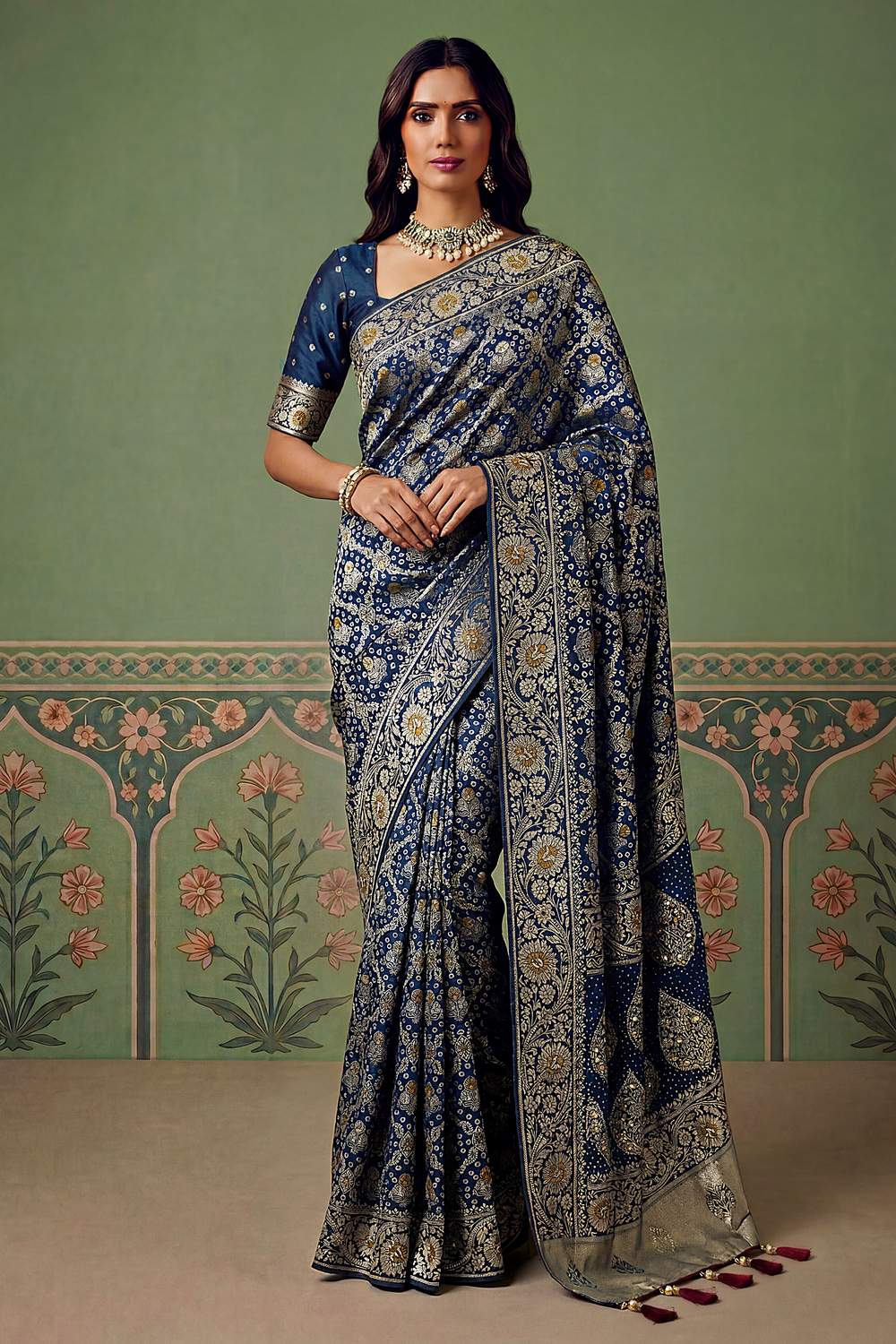 Imane Blue Pashmina Silk Zari Woven Designer Ready to Wear One Minute Saree