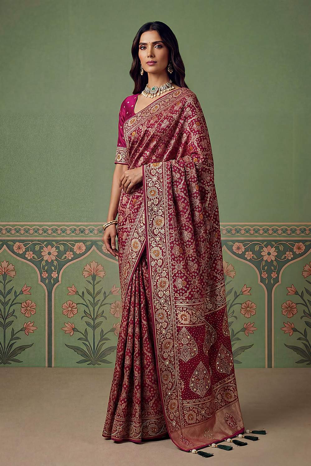 Imane Maroon Pashmina Silk Zari Woven Designer Ready to Wear One Minute Saree