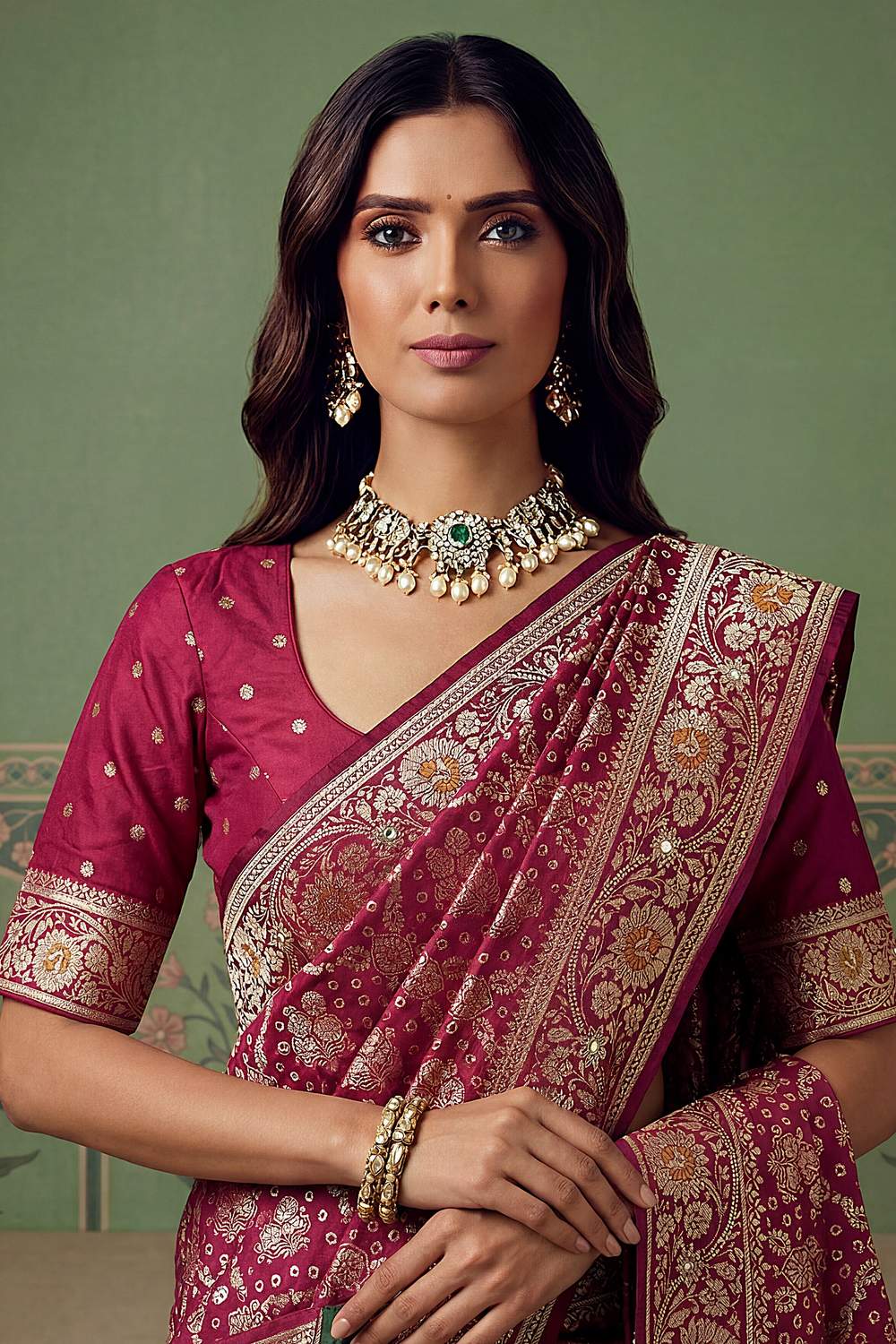 Imane Maroon Pashmina Silk Zari Woven Designer Ready to Wear One Minute Saree