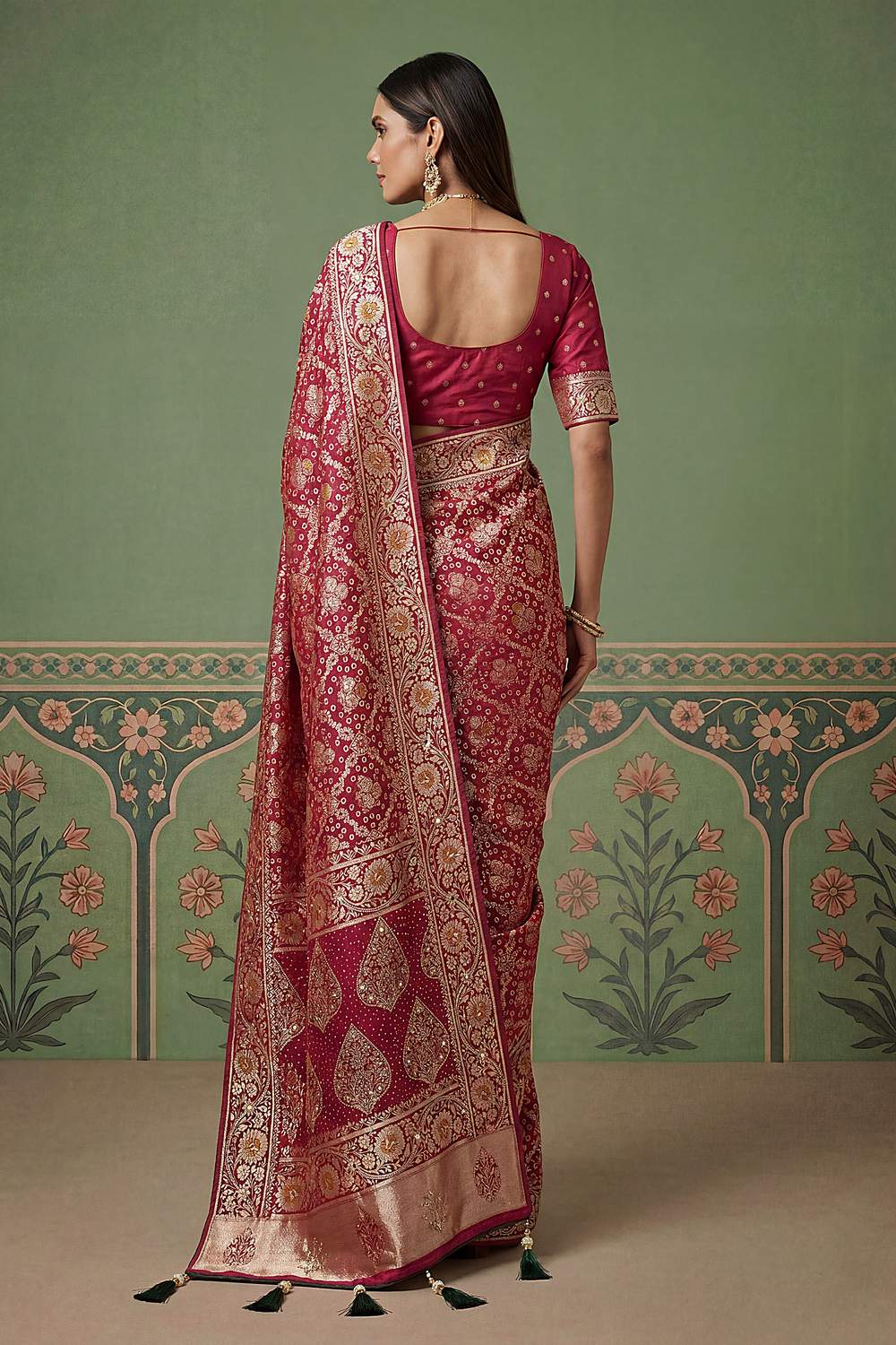 Imane Maroon Pashmina Silk Zari Woven Designer Ready to Wear One Minute Saree
