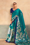 Meena Teal Blue Satin Silk Designer Kalamkari Printed Ready to Wear One Minute Saree