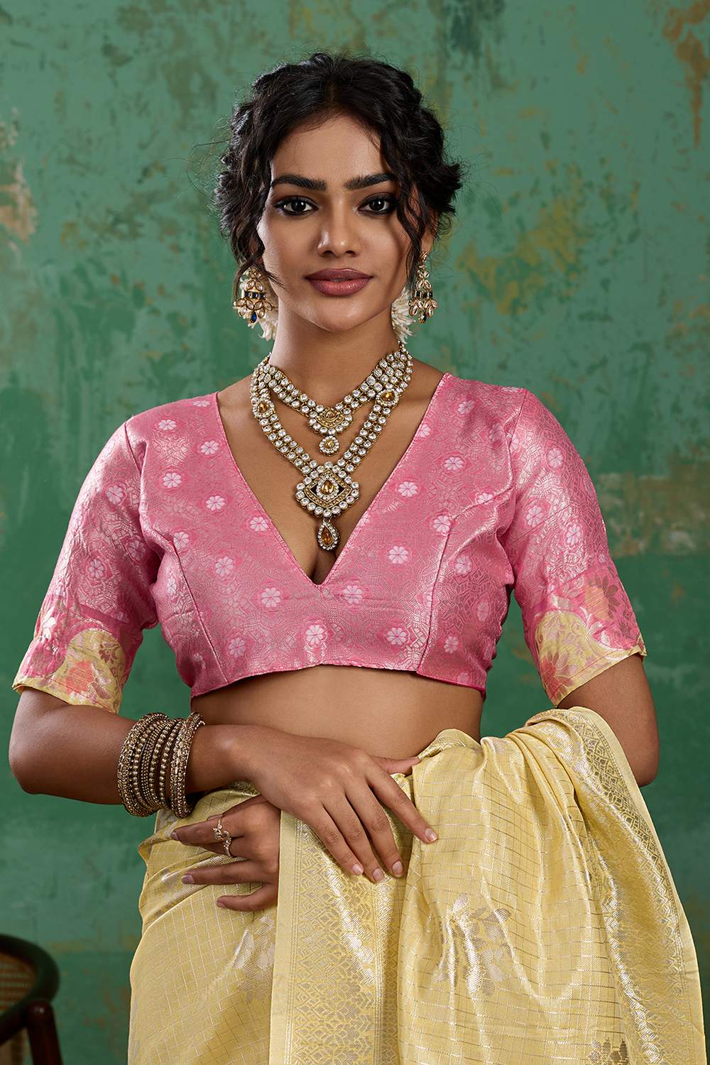 Louise Yellow and Pink Linen Cotton Woven Designer Ready to Wear One Minute Saree