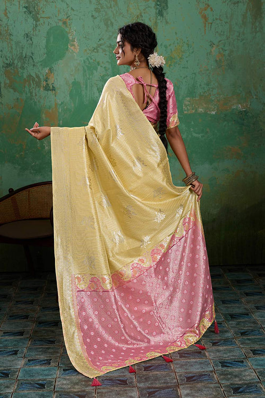 Louise Yellow and Pink Linen Cotton Woven Designer Ready to Wear One Minute Saree