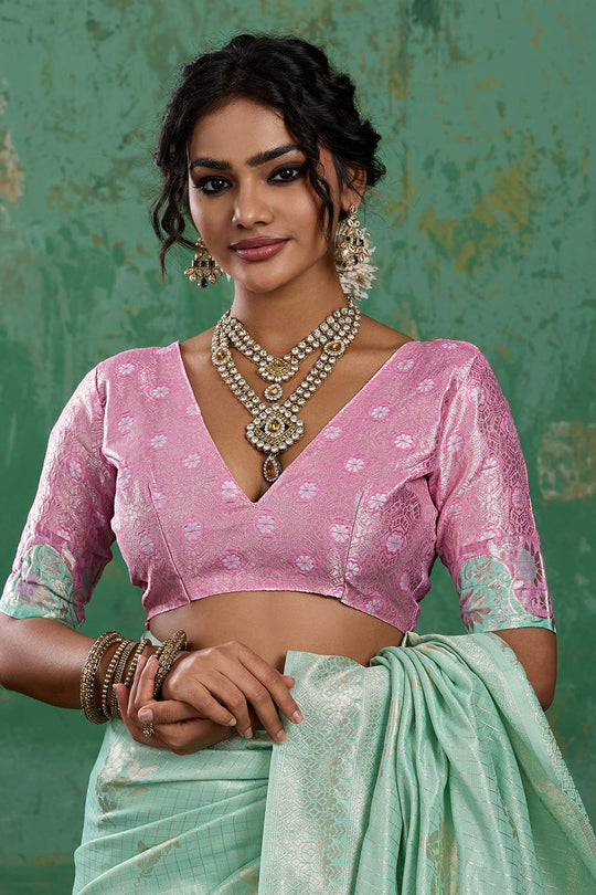 Louise Sea Green and Pink Linen Cotton Woven Designer Ready to Wear One Minute Saree (Copy)