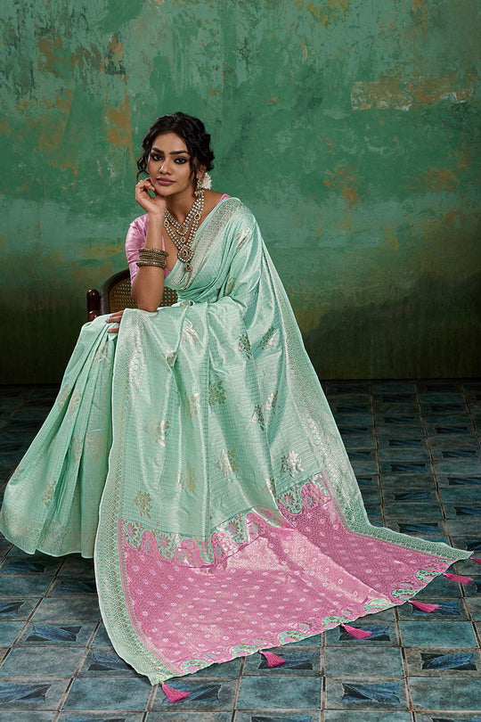 Louise Sea Green and Pink Linen Cotton Woven Designer Ready to Wear One Minute Saree (Copy)