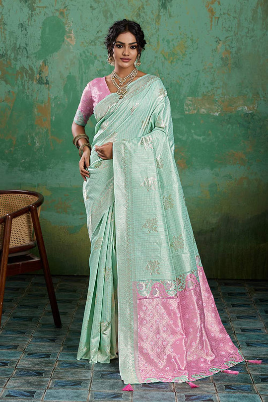 Louise Sea Green and Pink Linen Cotton Woven Designer Ready to Wear One Minute Saree (Copy)