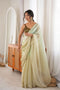 Cassia Pastel Mint Green Satin Woven Butti Beads Cut Dana Work Ready to Wear Saree