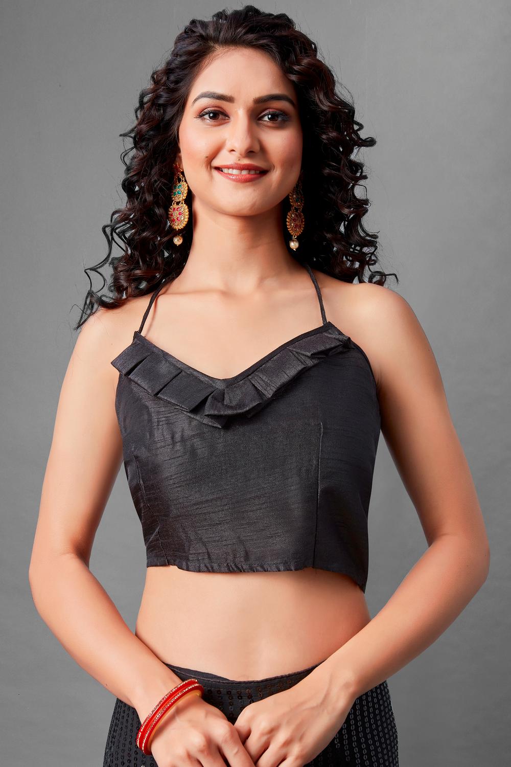 Mina Black Sequin Georgette Ready to Wear Party Wear Saree