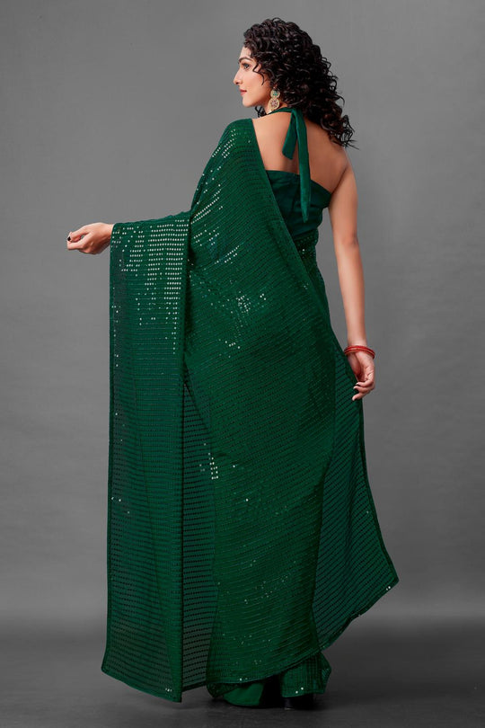 Mina Bottle Green Sequin Georgette Ready to Wear Party Wear Saree