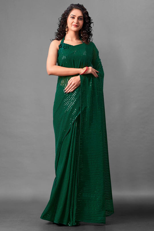 Mina Bottle Green Sequin Georgette Ready to Wear Party Wear Saree