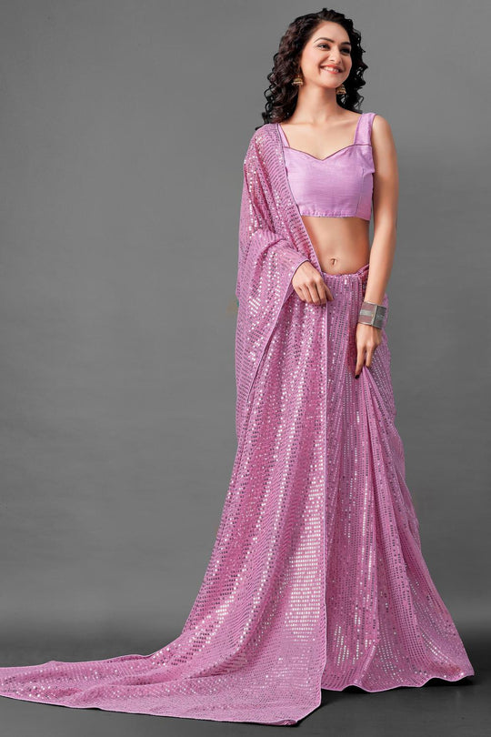 Mina Magenta Sequin Georgette Ready to Wear Party Wear Saree