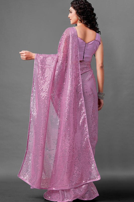 Mina Magenta Sequin Georgette Ready to Wear Party Wear Saree