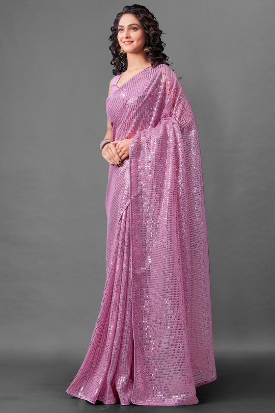 Mina Magenta Sequin Georgette Ready to Wear Party Wear Saree
