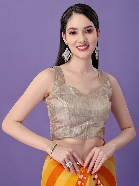 Nima Yellow and Orange Georgette Saree with Striped Design & Mirror Work Ready to Wear One Minute Saree