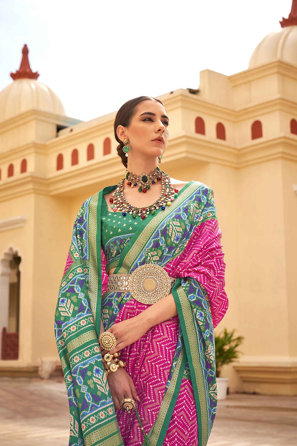 Lilah Pink Silk Saree with Patola Print & Zari One Minute Saree