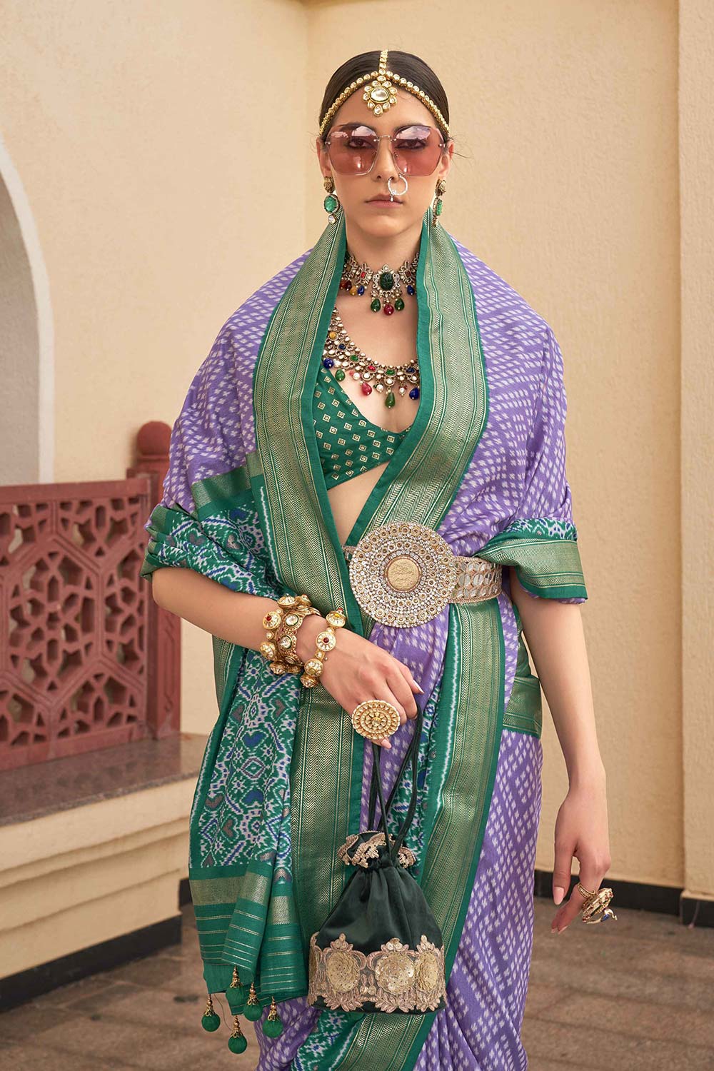 Lilah Purple Silk Saree with Patola Print & Weaving Zari One Minute Saree