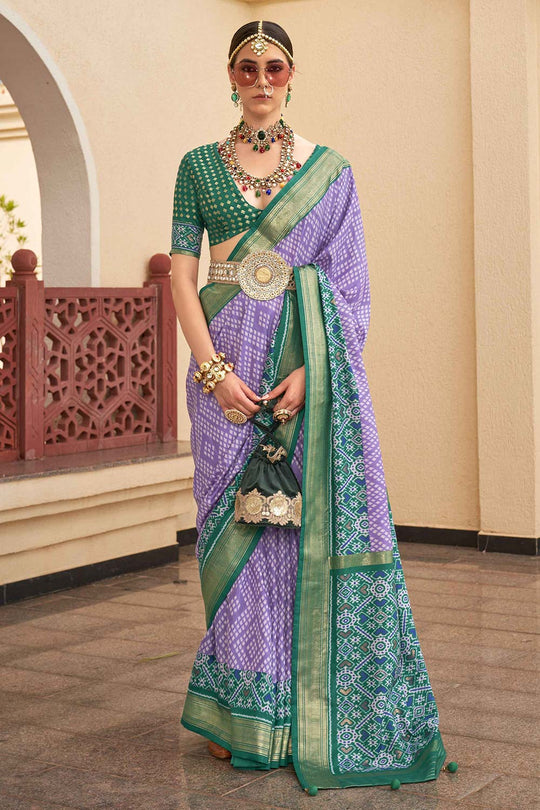 Lilah Purple Silk Saree with Patola Print & Weaving Zari One Minute Saree