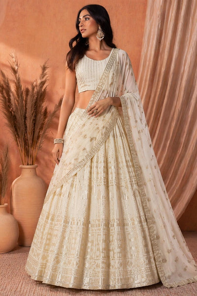 Zeena White Designer Sequin & Thread Embroidered Georgette Lehenga Saree