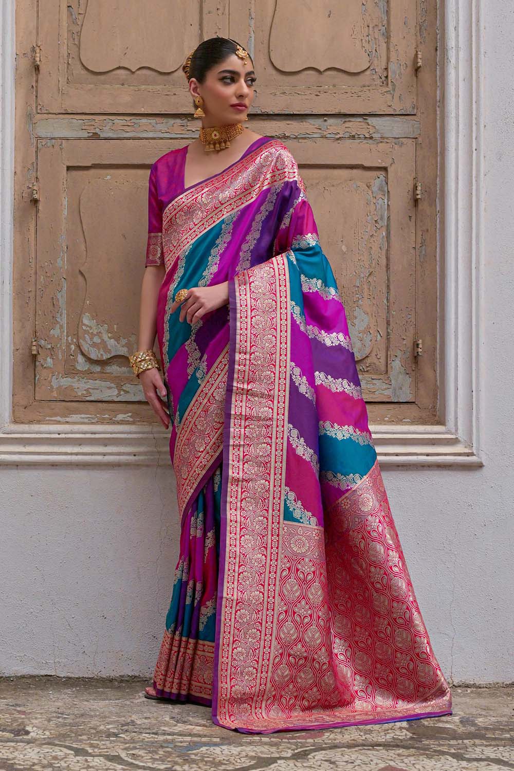Mina Pink Silk Saree with Woven Design Ready to Wear One Minute Saree
