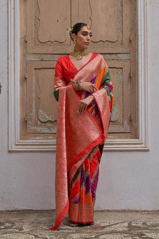 Mina Red Silk Saree with Woven Design Ready to Wear One Minute Saree