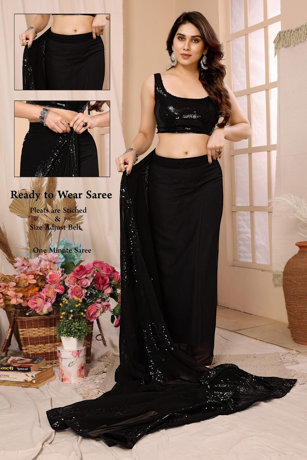 Noelle Black Sequin Georgette Ready to Wear Party Wear Saree