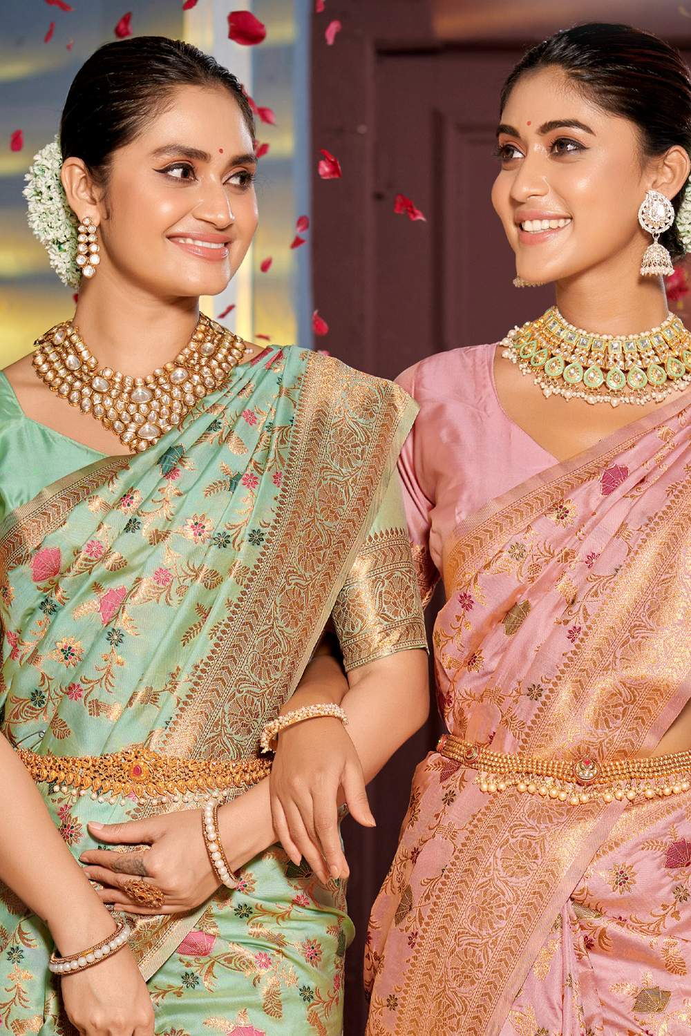 Navaz Sea Green Banarasi Silk Saree with Woven Design Ready to Wear One Minute Saree