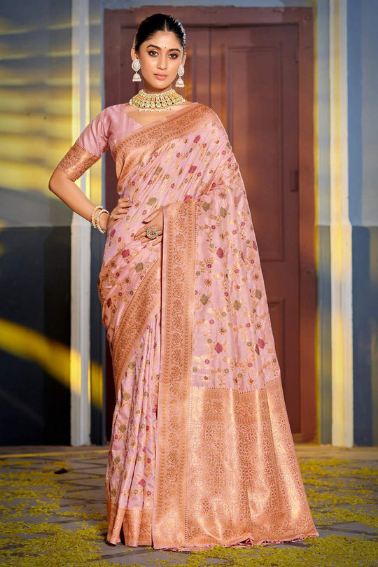 Cyra Pink Banarasi Silk Saree with Woven Design Ready to Wear One Minute Saree