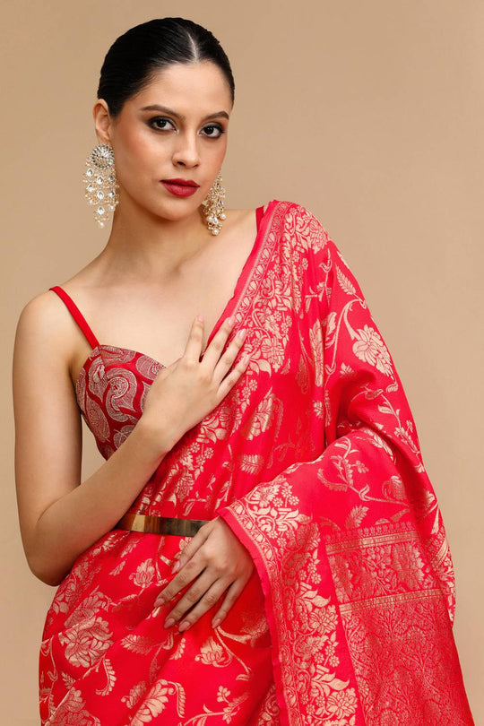 Layla Red Woven Silk Saree Ready to Wear One Minute Saree