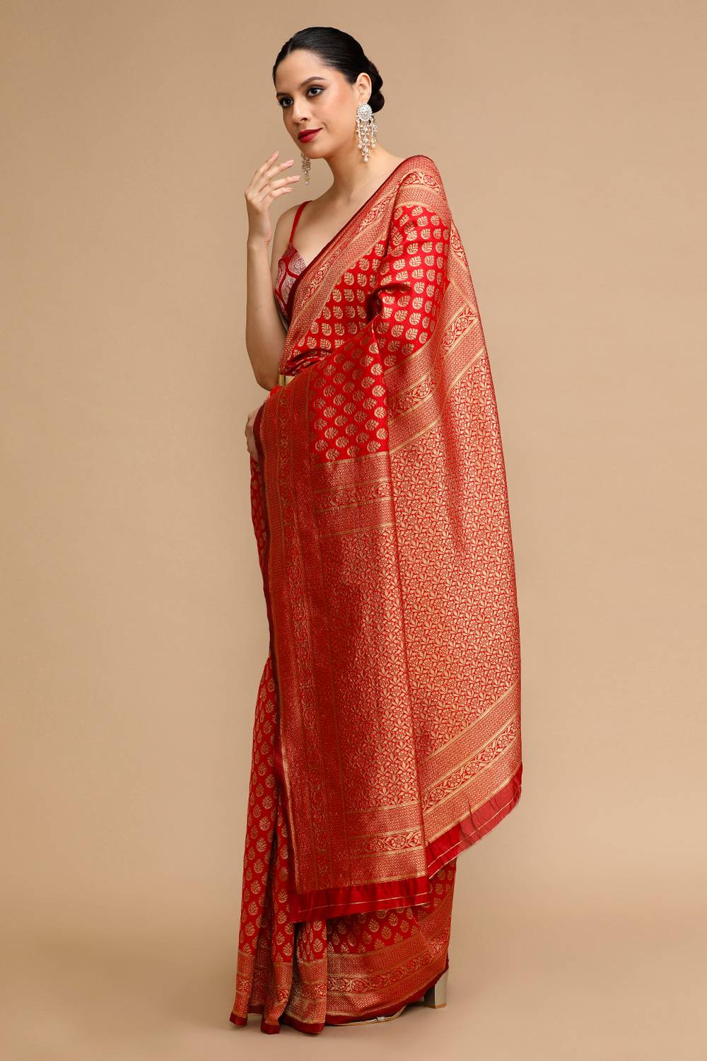 Narges Red Woven Silk Saree Ready to Wear One Minute Saree
