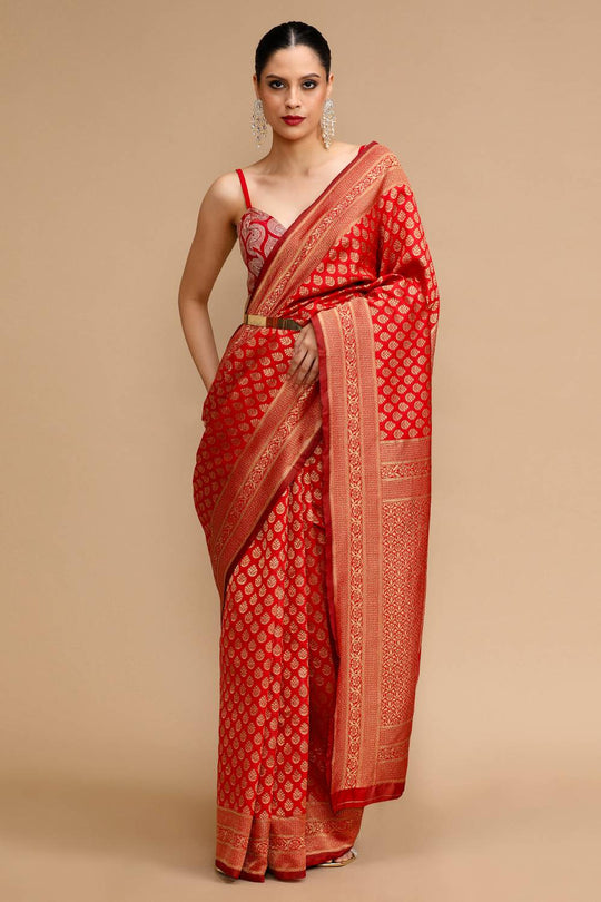 Narges Red Woven Silk Saree Ready to Wear One Minute Saree