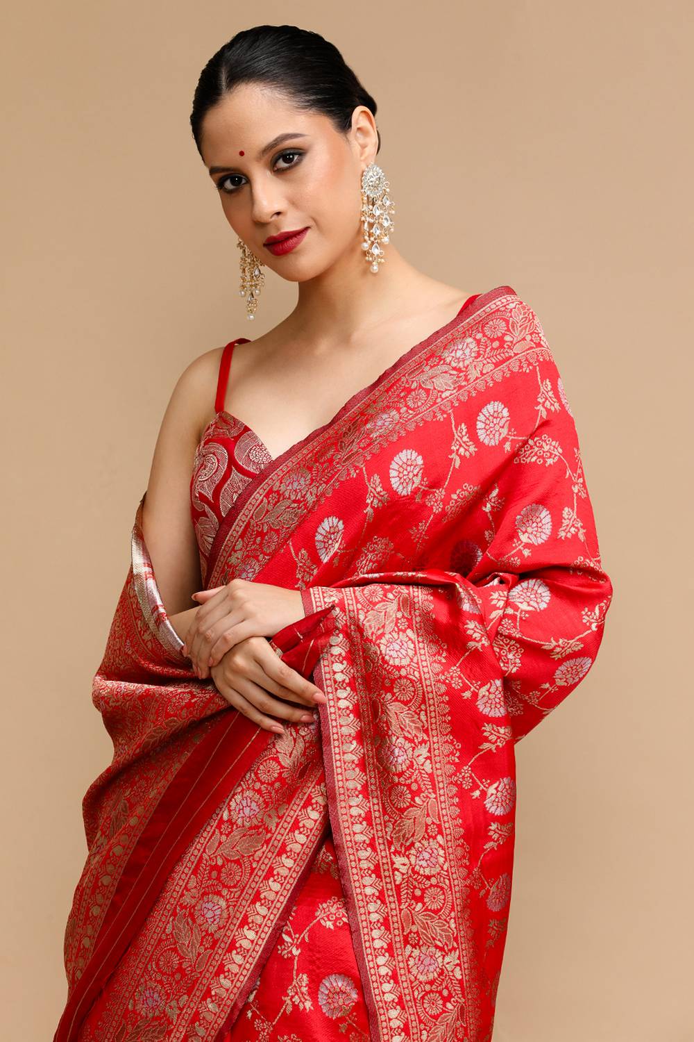 Tala Red Traditional Woven Silk Saree Ready to Wear One Minute Saree