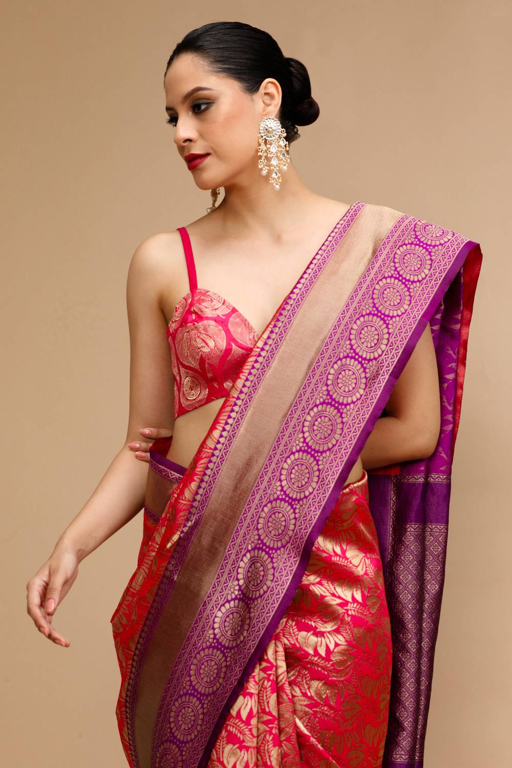 Kiana Pink and Purple Silk Saree with Woven Design Ready to Wear One Minute Saree