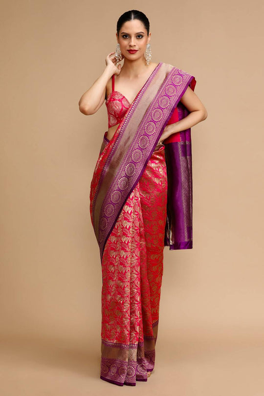 Kiana Pink and Purple Silk Saree with Woven Design Ready to Wear One Minute Saree