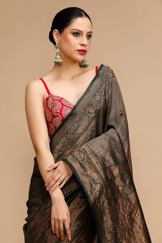 Ariene Black Copper Silk Saree with Woven Design Ready to Wear One Minute Saree