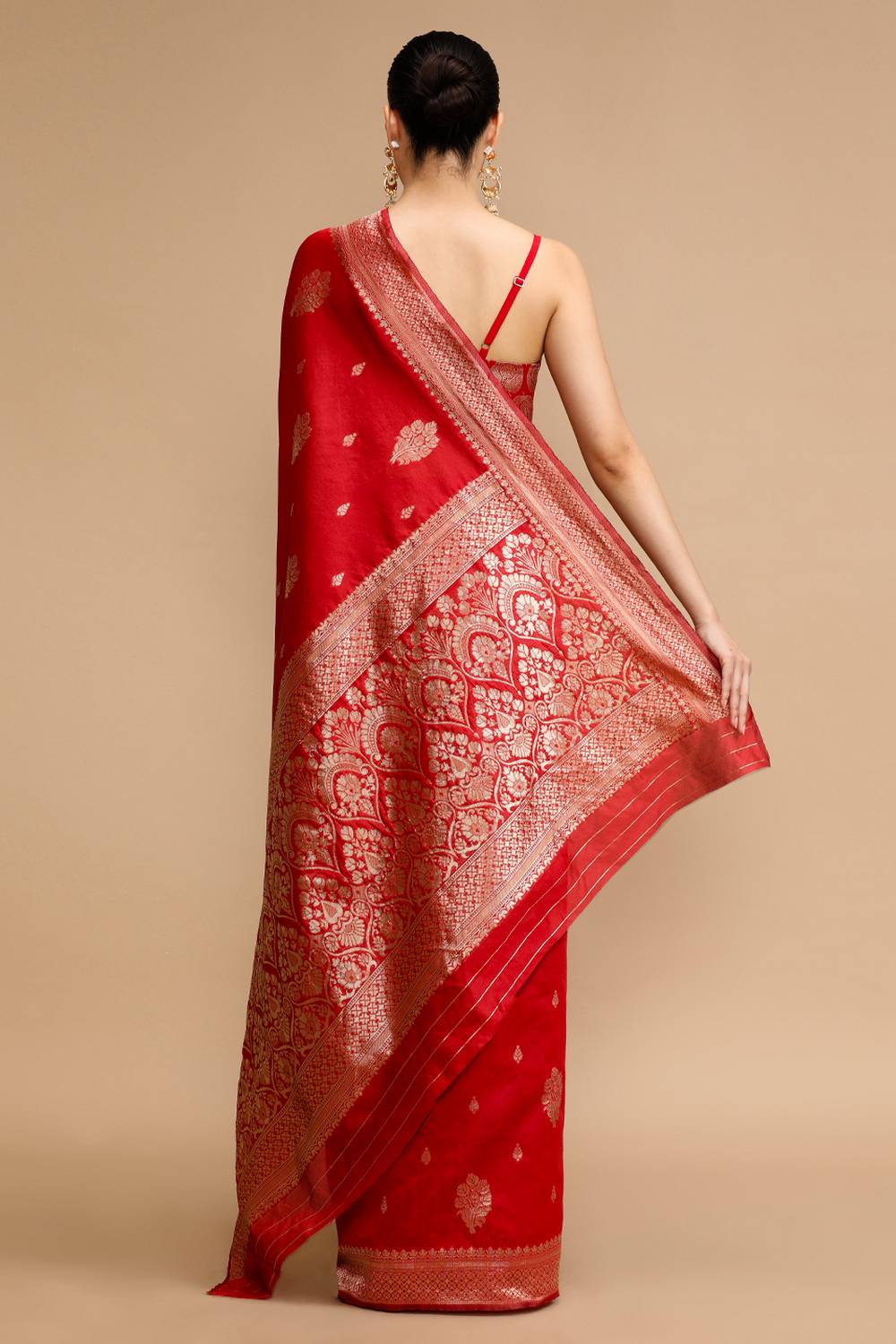 Dalila Red Silk Saree with Woven Design Ready to Wear One Minute Saree