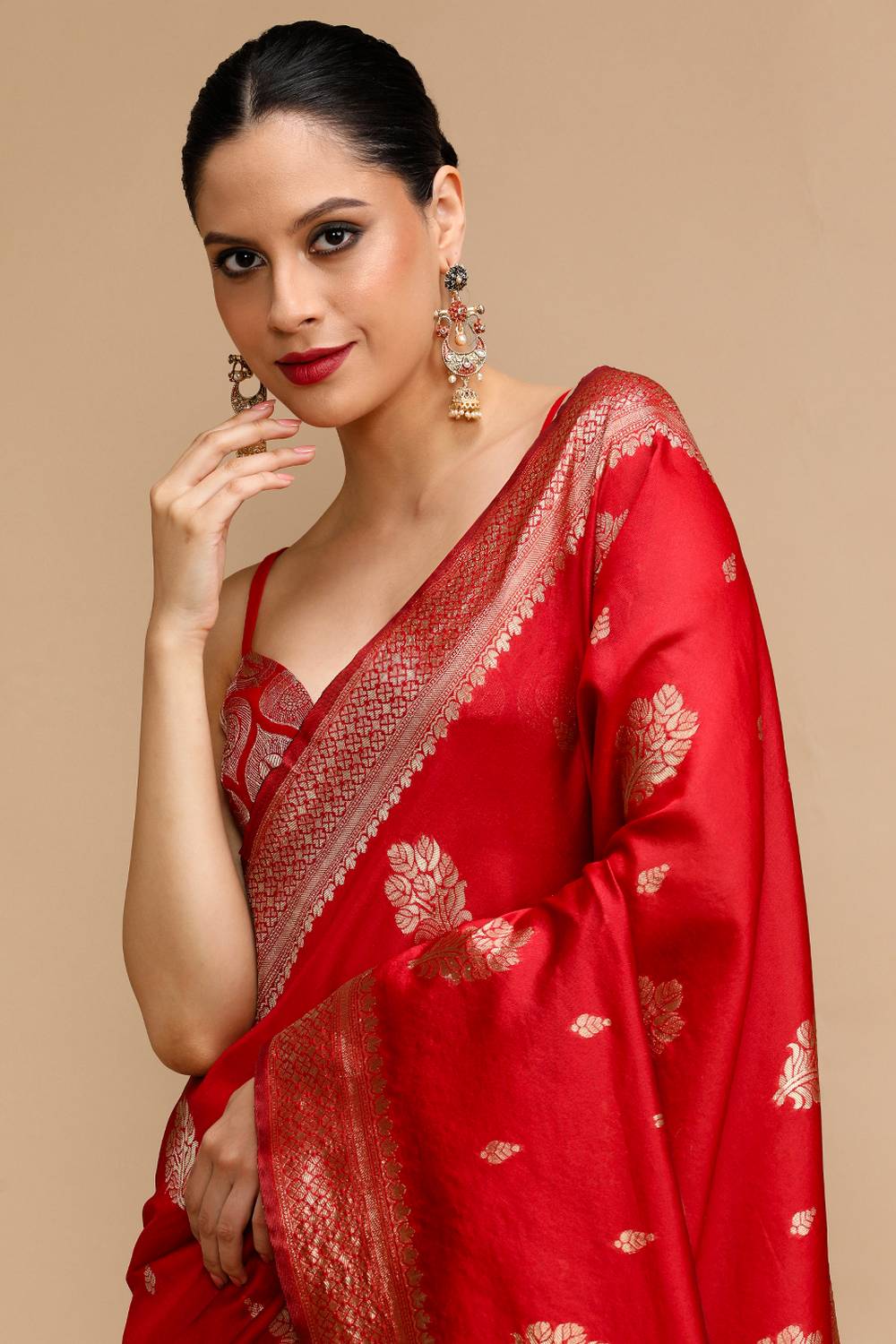 Dalila Red Silk Saree with Woven Design Ready to Wear One Minute Saree
