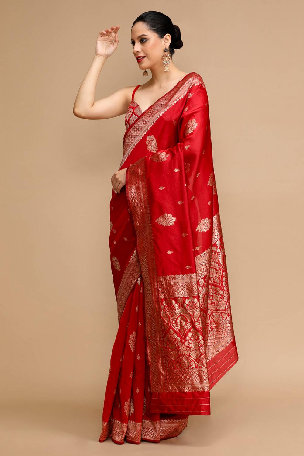 Dalila Red Silk Saree with Woven Design Ready to Wear One Minute Saree