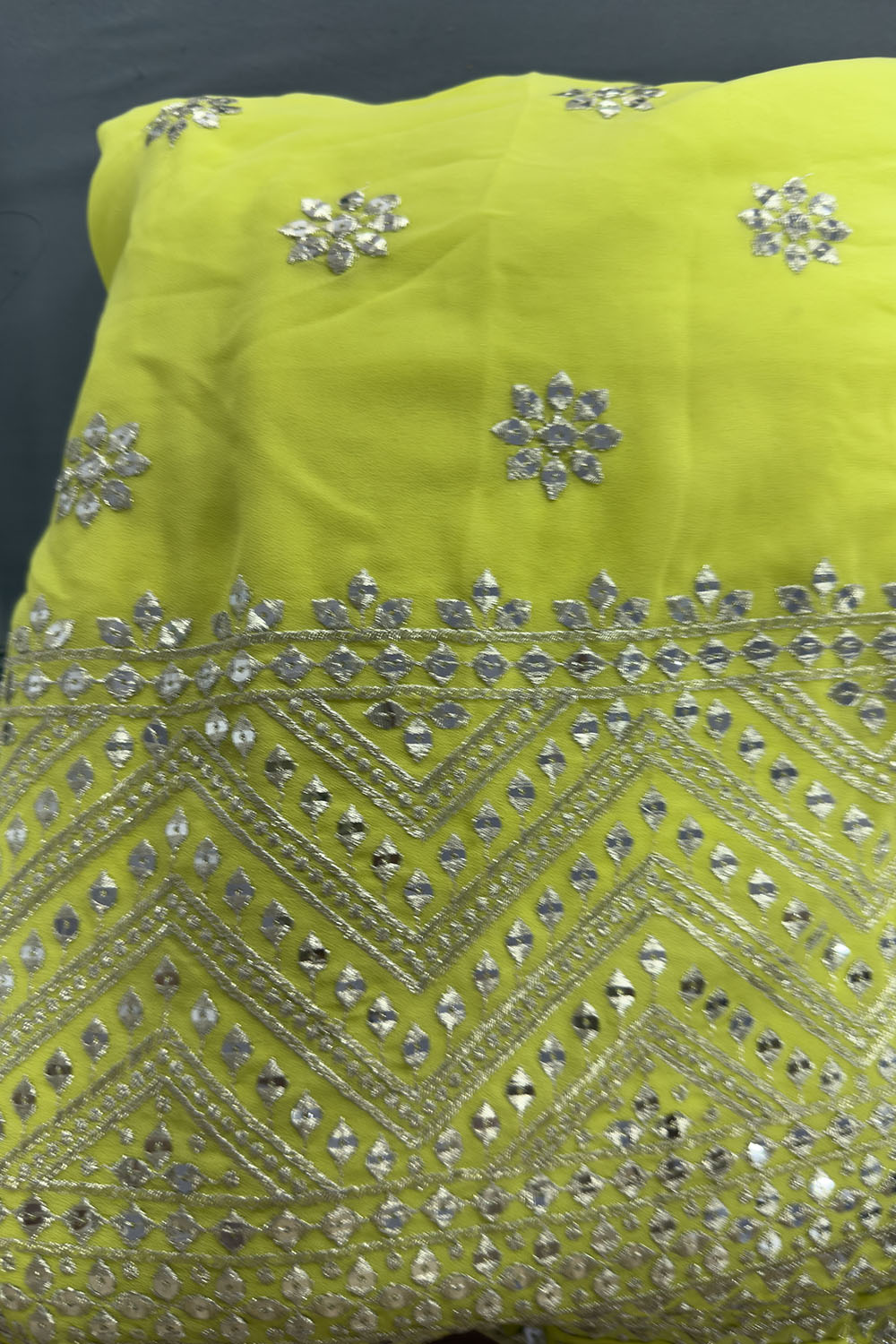 Josie Neon Yellow Georgette Sequins &amp; Gold Zari Embroidered Lehenga Saree