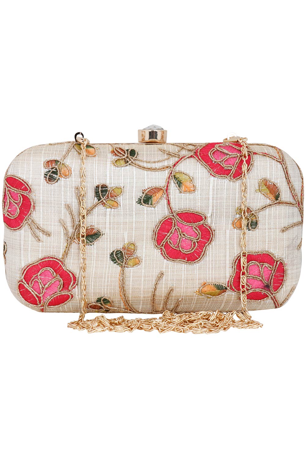 Designer White & Coral Floral Evening Clutch