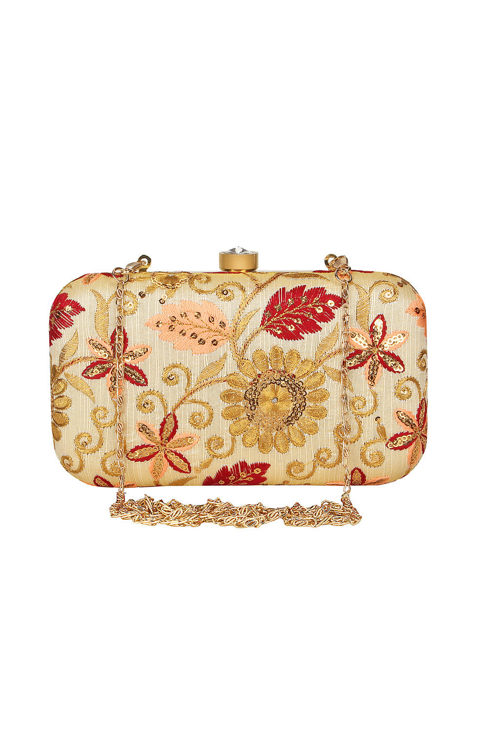 Designer Embroidered Clutch in Gold and Maroon