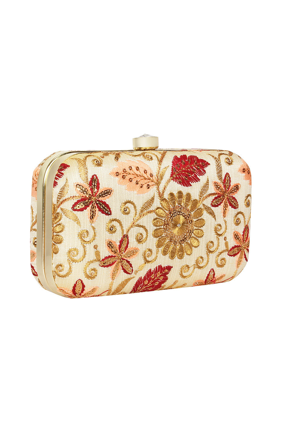 Designer Embroidered Clutch in Gold and Maroon