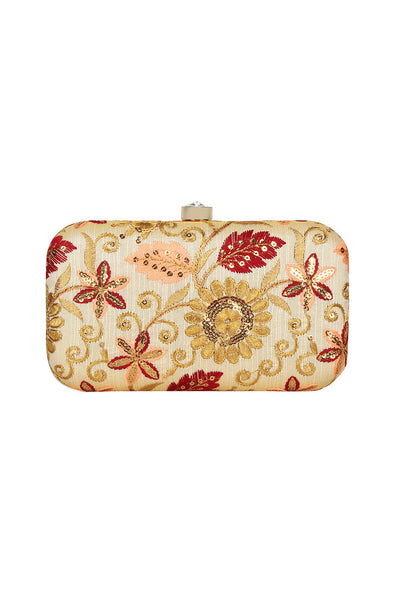 Designer Embroidered Clutch in Gold and Maroon