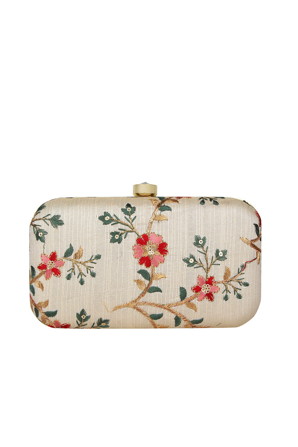 Designer Off-White Floral Embroidery Clutch