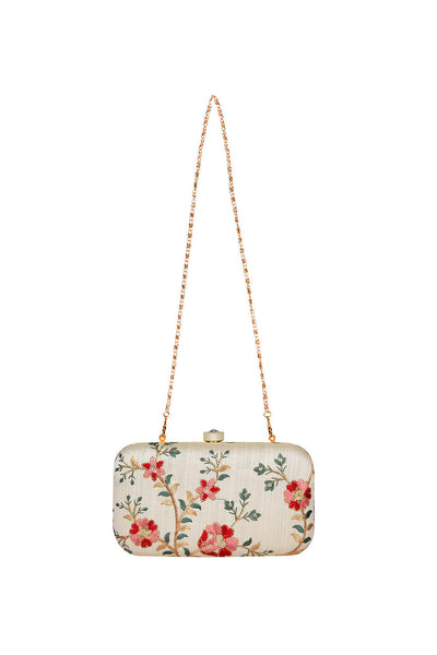 Designer Off-White Floral Embroidery Clutch