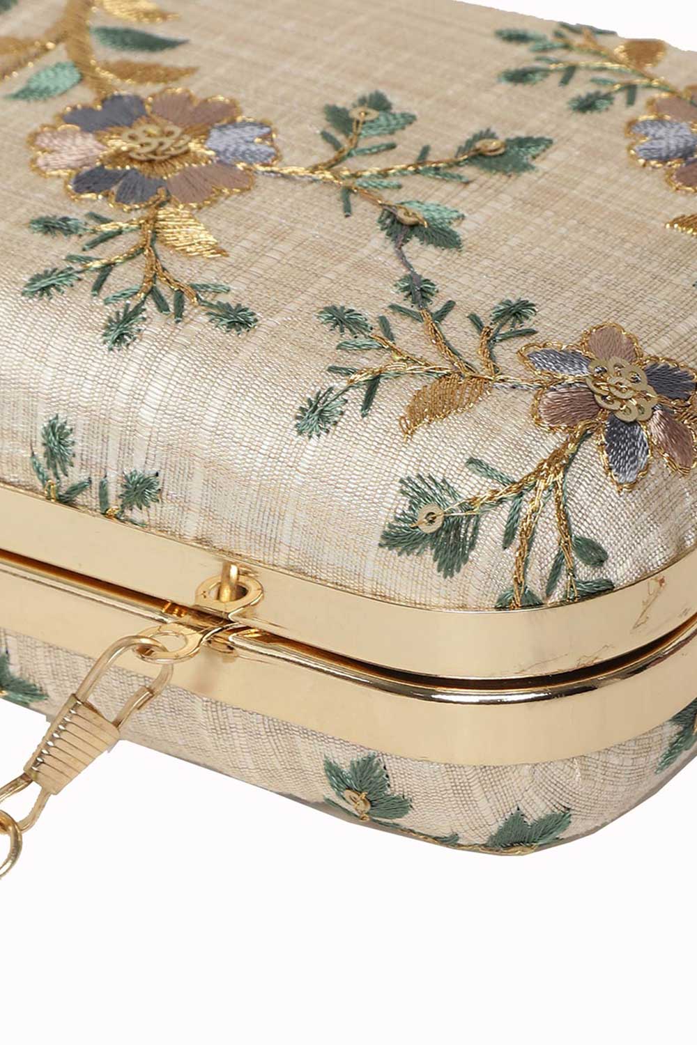 Designer Tulle Sequin Embroidered  Silk Clutch Natural & Multi